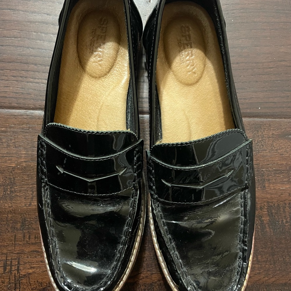Speery Top Siders Penny Loafers Black Patent Leather Size 7